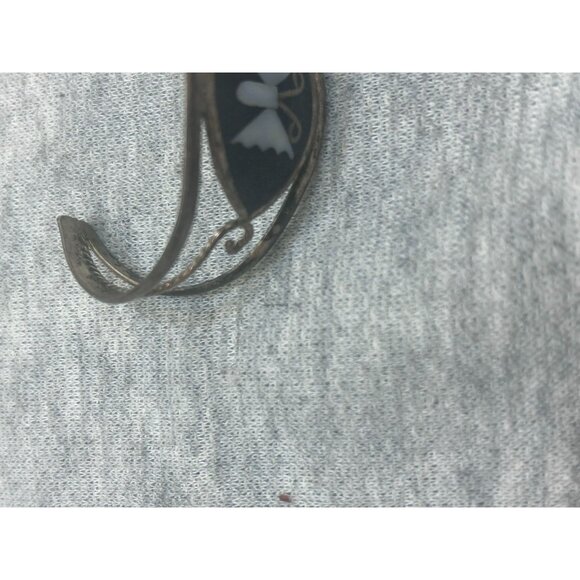 Vintage Bracelet Alpaca Mexico Silver Tone Abalone Shell Butterfly Small Onyx - Picture 2 of 7